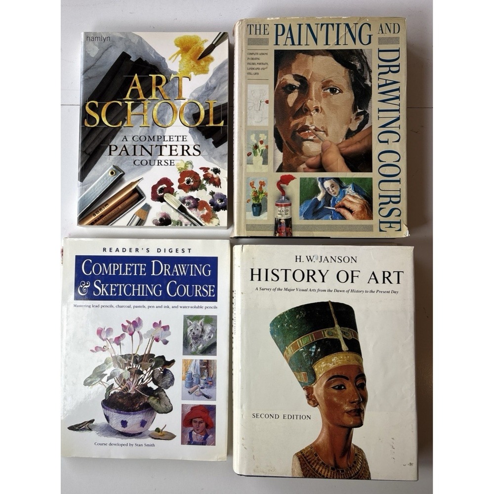 Beginning Art Drawing Painting Books Lot of 4 Art Class Texts (19C)